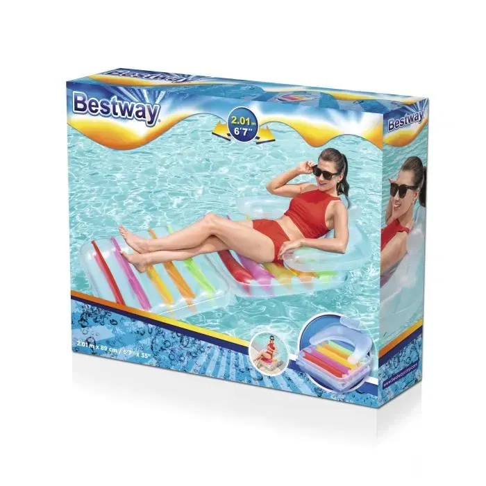 Bestway Chaise longue de piscine gonflable et pliante - PVC résistant - 201 x 89 cm - Gris - Pour adulte et extérieur