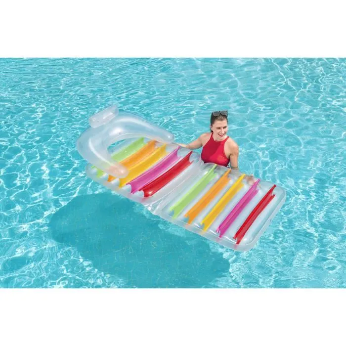 Bestway Chaise longue de piscine gonflable et pliante - PVC résistant - 201 x 89 cm - Gris - Pour adulte et extérieur
