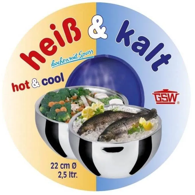 GSW Saladier isotherme 30 cm en acier inoxydable, 5,50 L avec couvercle étanche, double paroi, idéal pour plats chauds et froids