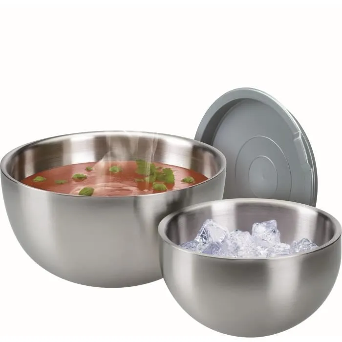 GSW Saladier isotherme 30 cm en acier inoxydable, 5,50 L avec couvercle étanche, double paroi, idéal pour plats chauds et froids