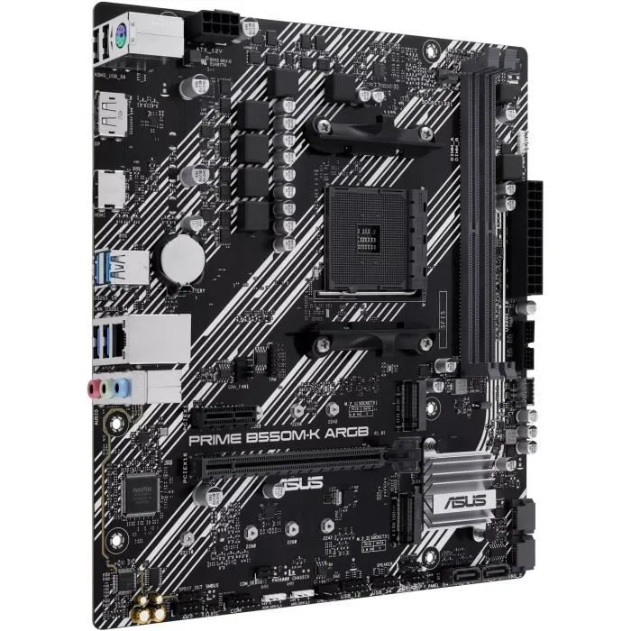 Asus 90MB1GC0-M0EAY0 - Carte mère Prime B550M-K - AMD AM4 - Micro ATX - avec contrôle ARGB - Noir/Gris clair