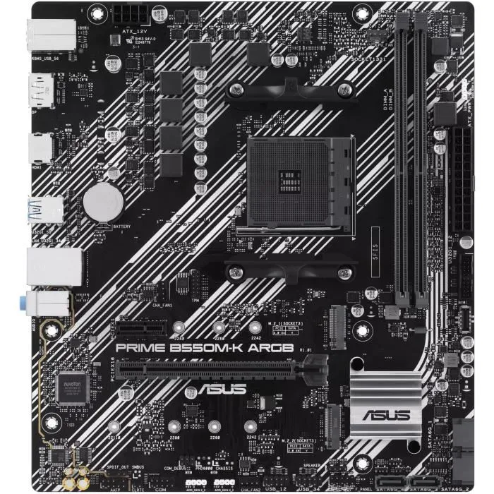 Asus 90MB1GC0-M0EAY0 - Carte mère Prime B550M-K - AMD AM4 - Micro ATX - avec contrôle ARGB - Noir/Gris clair
