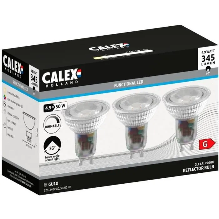 Calex Ampoule LED Reflecteur GU10 4.9W 345lm 2700K - Variateur D'intensité - Chrome - Économe en Énergie