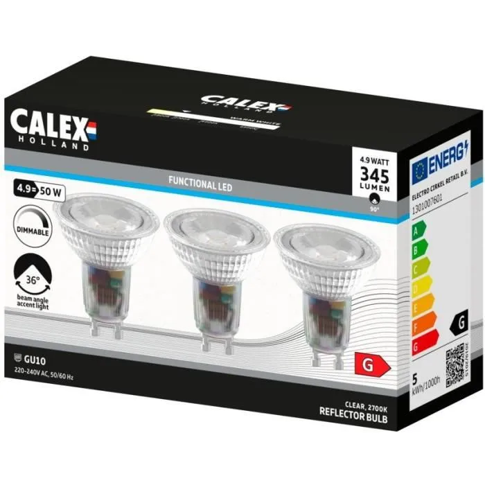 Calex Ampoule LED Reflecteur GU10 4.9W 345lm 2700K - Variateur D'intensité - Chrome - Économe en Énergie