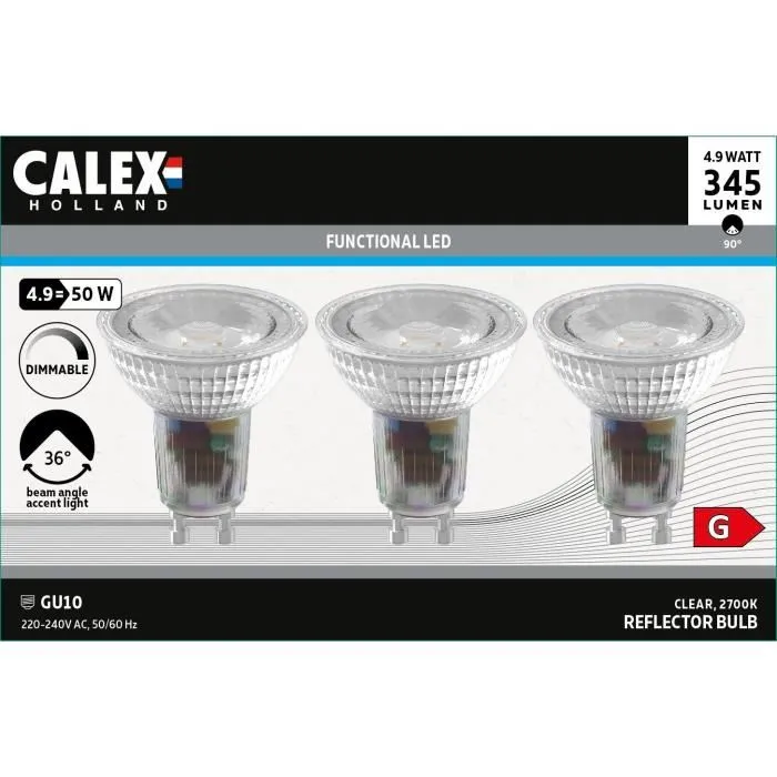 Calex Ampoule LED Reflecteur GU10 4.9W 345lm 2700K - Variateur D'intensité - Chrome - Économe en Énergie