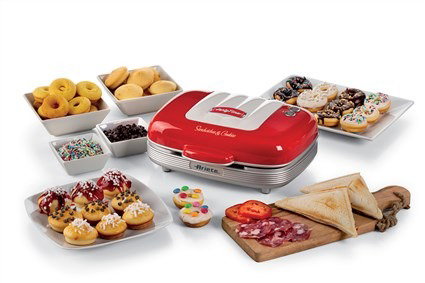 Ariete 1972/00 - Sandwichera Multifonction 3 en 1 pour Sandwiches, Donuts et Cupcakes, Design Rétro, Rapide et Facile à Utiliser, Rouge