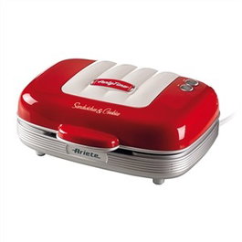 Ariete 1972/00 - Sandwichera Multifonction 3 en 1 pour Sandwiches, Donuts et Cupcakes, Design Rétro, Rapide et Facile à Utiliser, Rouge