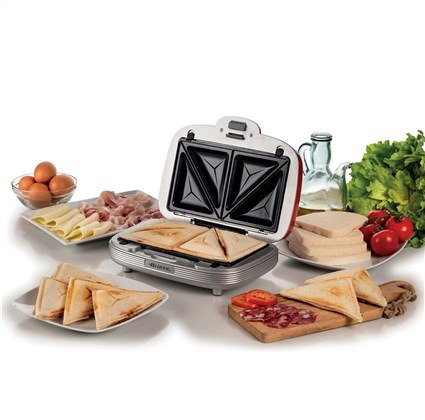 Ariete 1972/00 - Sandwichera Multifonction 3 en 1 pour Sandwiches, Donuts et Cupcakes, Design Rétro, Rapide et Facile à Utiliser, Rouge