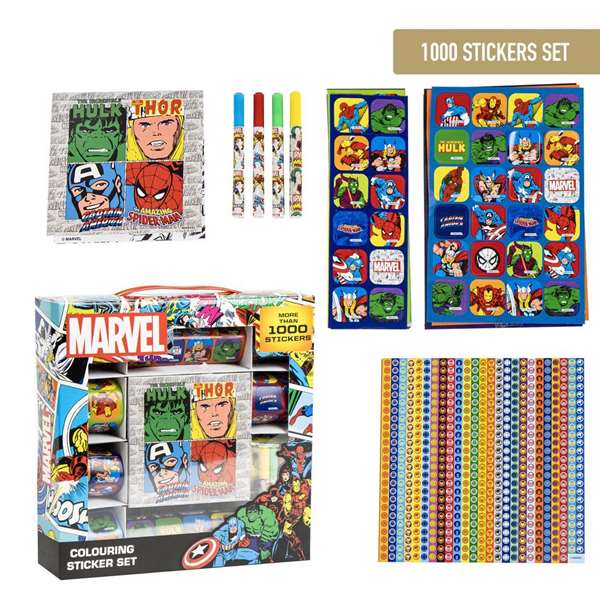 Pack de stickers 1000 pièces Marvel - Avengers et Spider-Man (21,5 x 21,5 x 5,2 cm)
