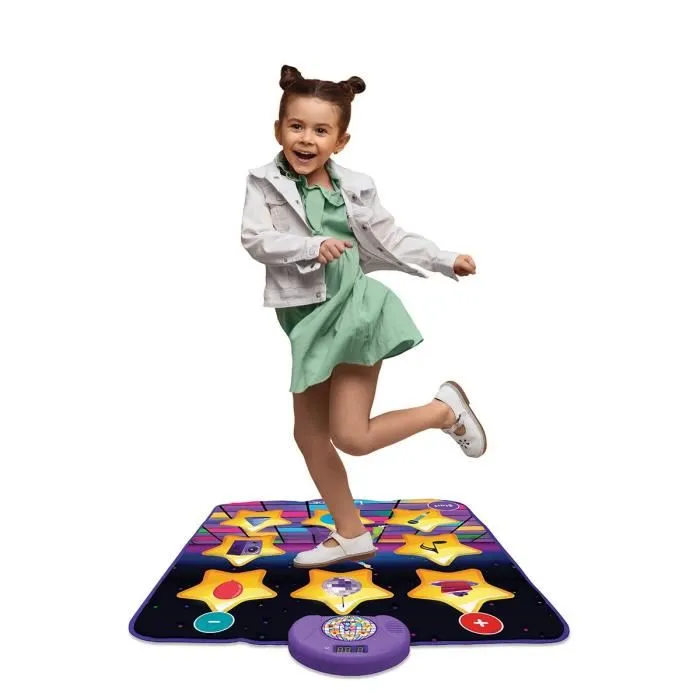 Lexibook DM10 - Tapis de danse électronique avec touches lumineuses, enceinte intégrée et Bluetooth - 6 modes de jeu - Violet/Jaune