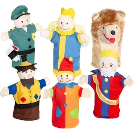 Roba - Set de 6 marionnettes à main en tissu pour enfants - Personnages théâtre Guignol (Clown, Princesse, Roi, Policier, Brigand, Loup) - Couleurs Rouge, Bleu, Jaune