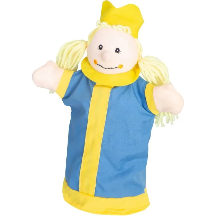 Roba - Set de 6 marionnettes à main en tissu pour enfants - Personnages théâtre Guignol (Clown, Princesse, Roi, Policier, Brigand, Loup) - Couleurs Rouge, Bleu, Jaune