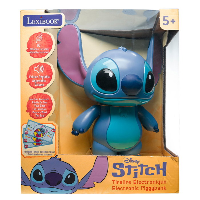 Lexibook Tirelire Électronique Stitch Disney, avec Bras Mobile, pour Pièces et Billets, Ouverture par Queue, Âge +3 ans
