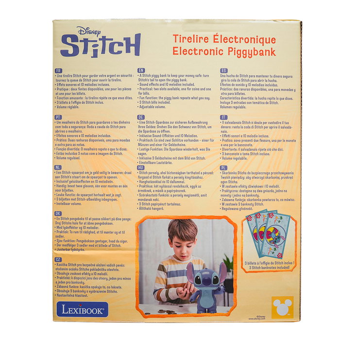 Lexibook Tirelire Électronique Stitch Disney, avec Bras Mobile, pour Pièces et Billets, Ouverture par Queue, Âge +3 ans