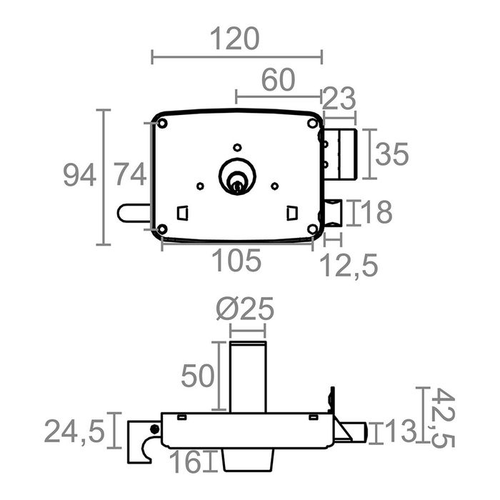 Serrure en applique Micel Acier Gauche