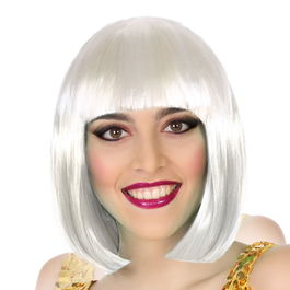 Perruque Blanche Courte et Lisse avec Frange 100 g - Perruque Fantaisie pour Déguisement Halloween, Cosplay et Maquillage Artistique