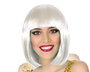 Peluca Perruque Courte Lisse Blanche Avec Frange - 100 g - Pour Déguisement, Cosplay et Halloween