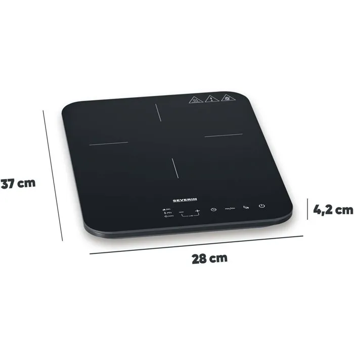 Severin DK1032 - Plaque à induction portable 1 foyer, 2000W, surface vitrocéramique 28x37cm, 10 niveaux, sécurité enfant, réglage 60-240°C, noir