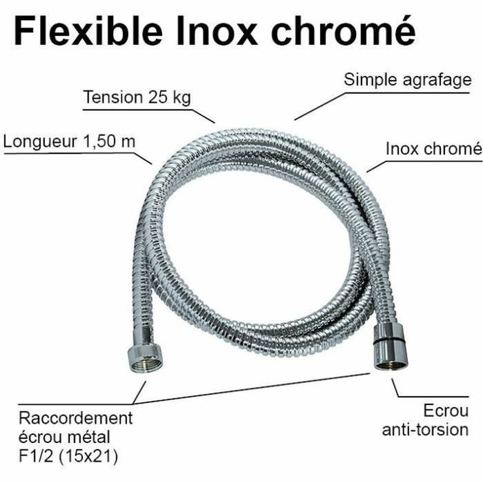 Edouard Rousseau Flexible de douche 1,50 m inox chromé Edouard Rousseau Flexible de douche 1,50 m inox chromé