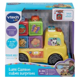 VTech Baby - Lumi Camion Cubes Surprises - Jouet d'éveil avec sons et lumières - 6 à 36 mois - Développe la motricité - Camion à empiler et cubes colorés