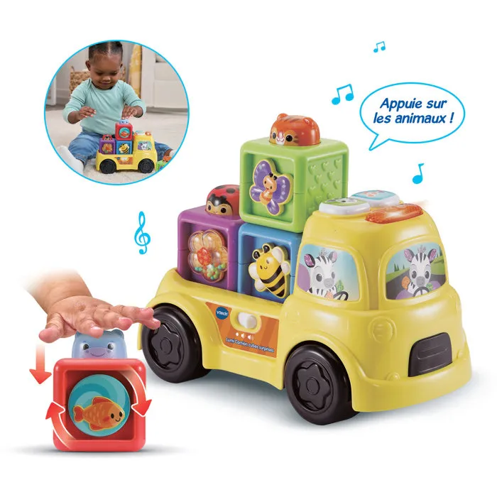 VTech Baby - Lumi Camion Cubes Surprises - Jouet d'éveil avec sons et lumières - 6 à 36 mois - Développe la motricité - Camion à empiler et cubes colorés