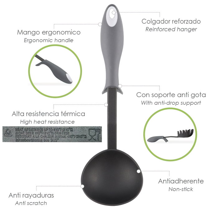 ORYX Cuillère de service en nylon avec manche anti-goutte 32 x 9,8 cm ORYX Cuillère de service en nylon avec manche anti-goutte 32 x 9,8 cm