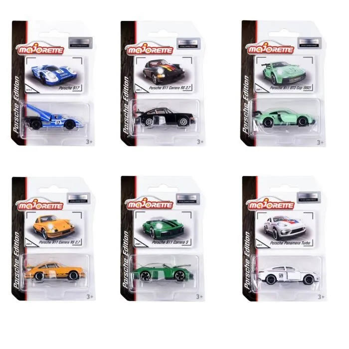 Majorette - Pack de 6 Voitures Miniatures Porsche Premium à l'Échelle 1/64 - Jouet Métallique à Roues Libres - Pour Enfants à Partir de 3 Ans