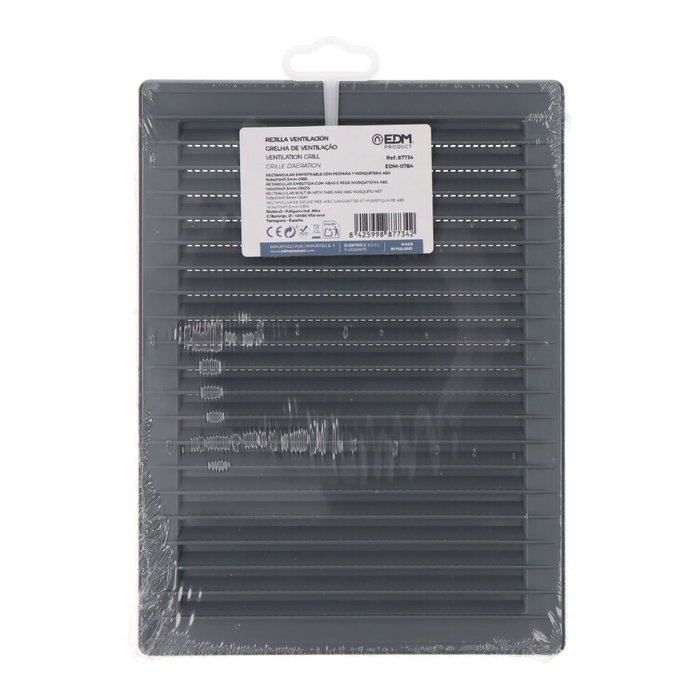 Grille de ventilation EDM 87734 Gris 13,5 x 20,5 cm Moustiquaire