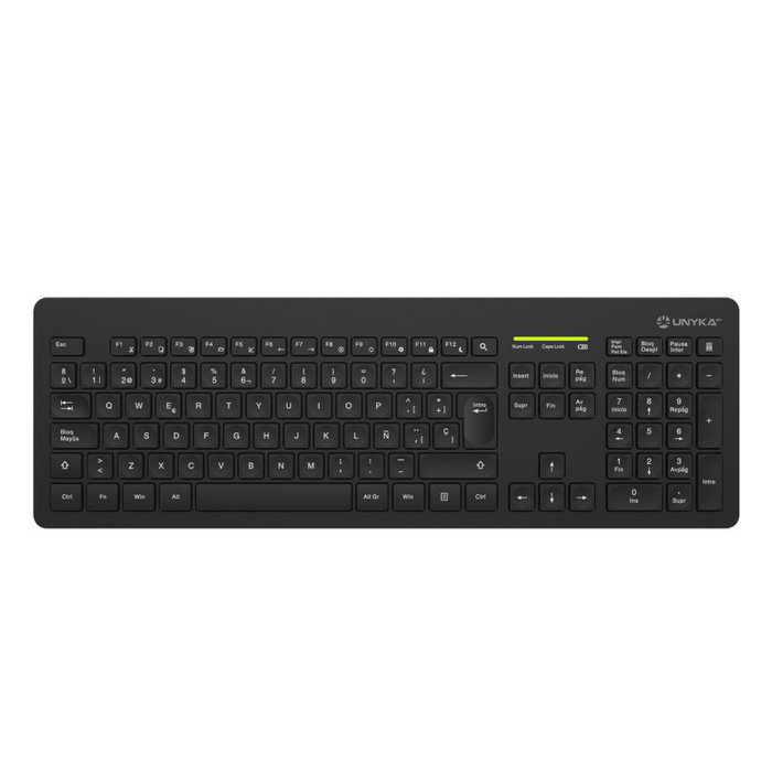 Unykach Mk212 Pro – Kit Clavier + Souris Sans Fil QWERTY Espagnol, 2.4 GHz, Souris Optique 2400 DPI, Bureau, Noir