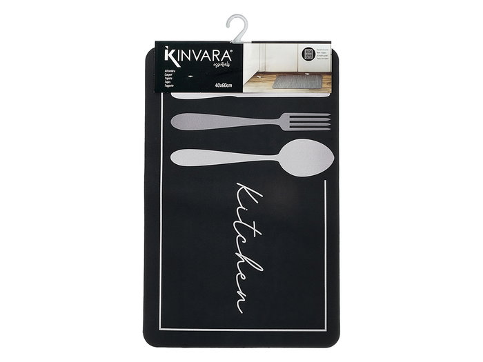 Kinvara Tapis de Cuisine 40x60 cm Antidérapant Plastique Noir et Blanc (Set de 24)