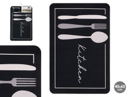 Kinvara Tapis de Cuisine 40x60 cm Antidérapant Plastique Noir et Blanc (Set de 24)