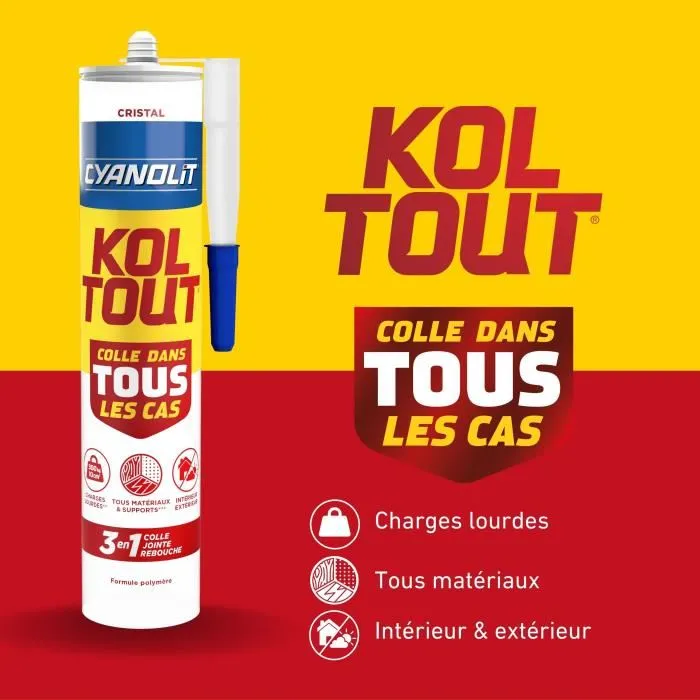 Cyanolit Colle Polymère Universelle CYANOLIT KOLTOUT CRISTAL Transparente - 290 ml - Fixation et Étanchéité Extrêmes - Résiste à 300 kg/10 cm², -30°C à +120°C