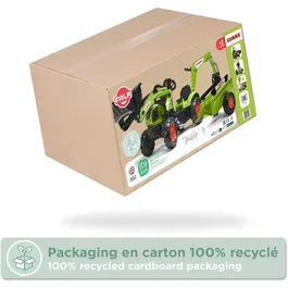 Falk - Tractopelle Claas Arion 410 avec Remorque, Pelle et Excavatrice pour Enfant, Véhicule à Pédales en Plastique Recyclé - Fabriqué en France