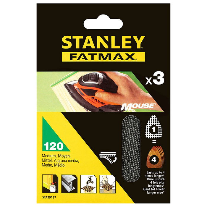 Feuille abrasive pour ponceuse Stanley 3 Pièces