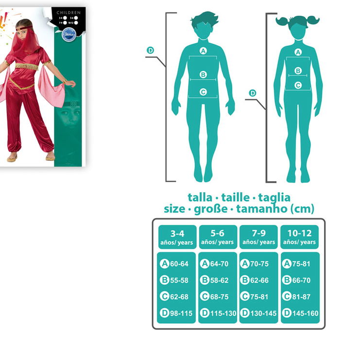 Déguisement Princesse Arabe Rouge pour Fille 5-6 Ans - Taille Enfant - Comprend Velo, Camiseta, Pantalon et Mangas