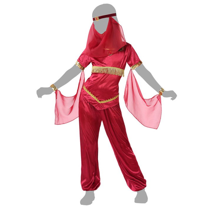 Déguisement Princesse Arabe Rouge pour Fille 5-6 Ans - Taille Enfant - Comprend Velo, Camiseta, Pantalon et Mangas