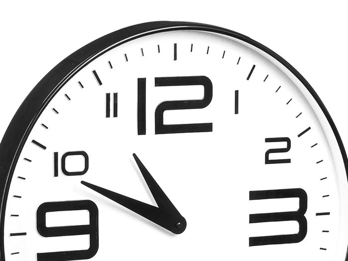Giftdecor Horloge Ronde 50 cm Grands Chiffres Noir et Argent Plastique et Verre Sertis (Set de 6)