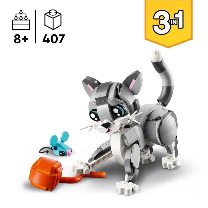 LEGO Creator 31163 Jeu de construction 3-en-1 Le chat joueur avec animaux articulés - 407 pièces, pour enfants à partir de 8 ans