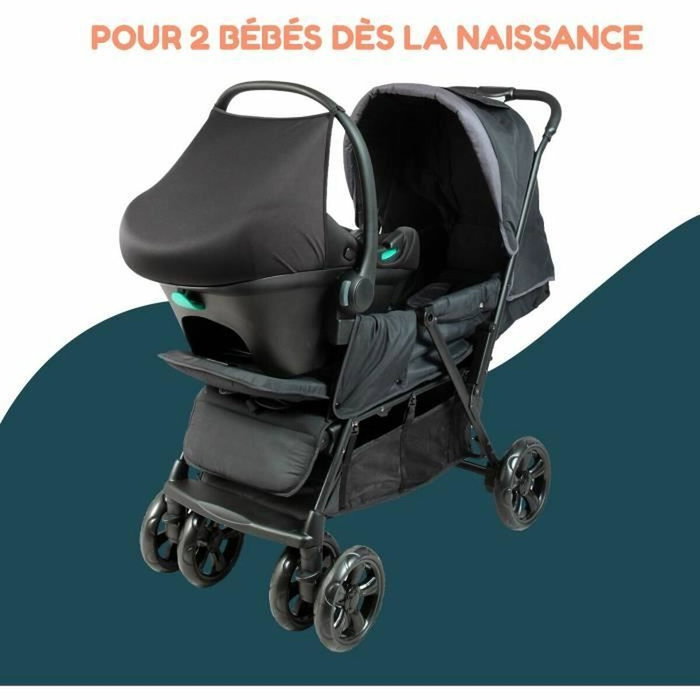Bambisol Combiné Poussette Double et Siège Auto I-size Noir