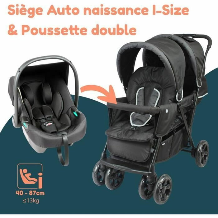 Bambisol Combiné Poussette Double et Siège Auto I-size Noir