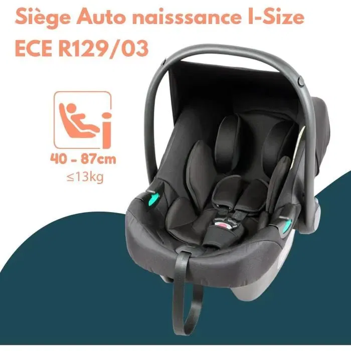 Bambisol TSPSTL Poussette double combinée 3-en-1 pour jumeaux ou enfants rapprochés avec siège auto i-Size, 6 roues, Noir
