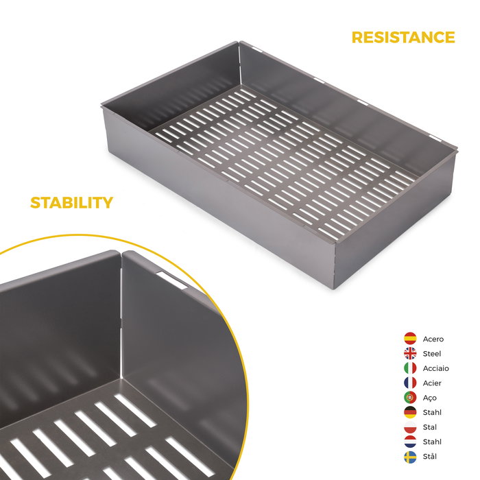 Emuca Kit panier métallique et rack ajustable Quartz pour armoires, glissières extension totale et à fermeture douce, Module 80cm, Finition Titane