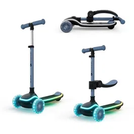 Kinderkraft RAKET UP 2 en 1 Trottinette Enfant avec siège pliable et roues LED, Bleu