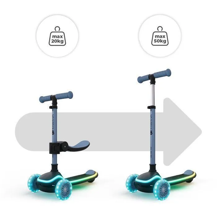 Kinderkraft RAKET UP 2 en 1 Trottinette Enfant avec siège pliable et roues LED, Bleu