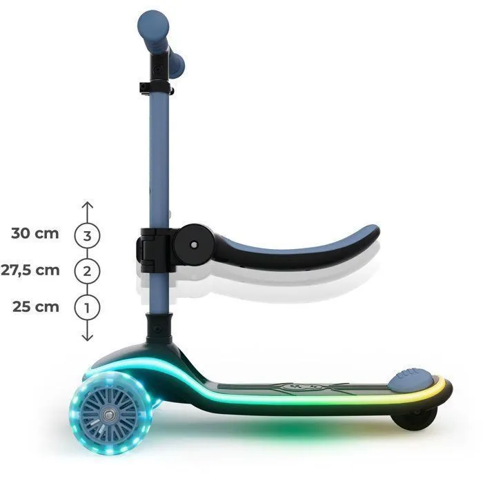 Kinderkraft RAKET UP 2 en 1 Trottinette Enfant avec siège pliable et roues LED, Bleu