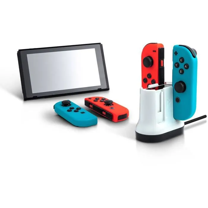 PDP Station de charge pour 4 Joy-Con Nintendo Switch - Officiellement sous licence - Avec indicateurs LED et base antidérapante - Blanc