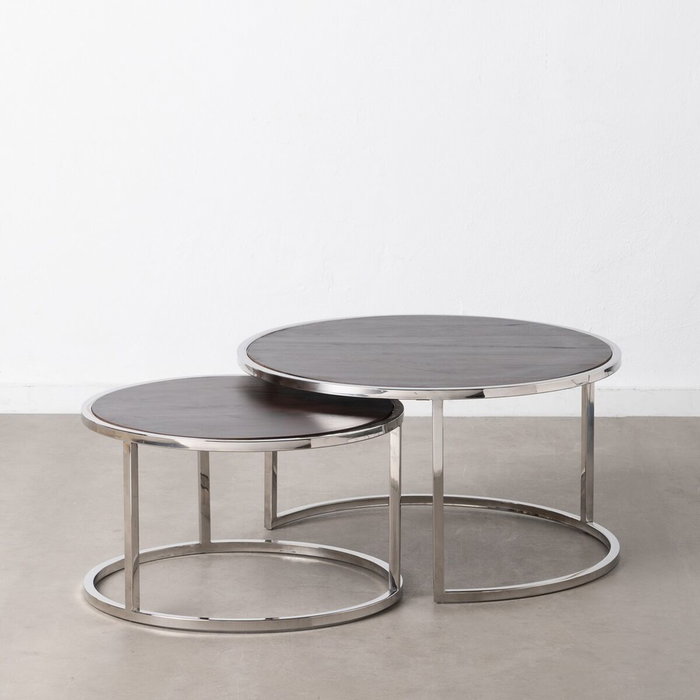 BigBuy Home Jeu de 2 tables basses Marron et Argenté BigBuy Home Jeu de 2 tables basses Marron et Argenté