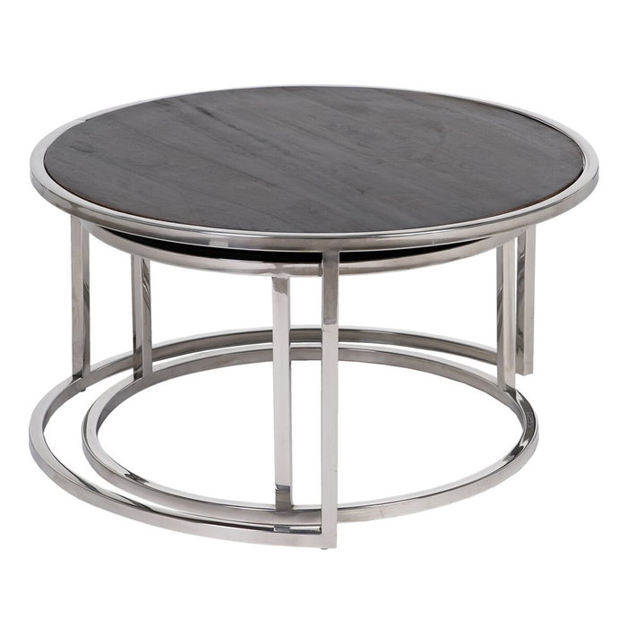 BigBuy Home Jeu de 2 tables basses Marron et Argenté BigBuy Home Jeu de 2 tables basses Marron et Argenté