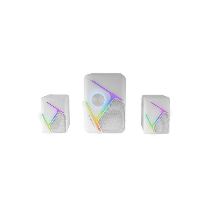 Mars Gaming MS-H21 Enceinte PC 2.1 35W RGB Blanc - Altavoces Gaming 2.1 avec Subwoofer et Entrée Auxiliaire 3.5mm