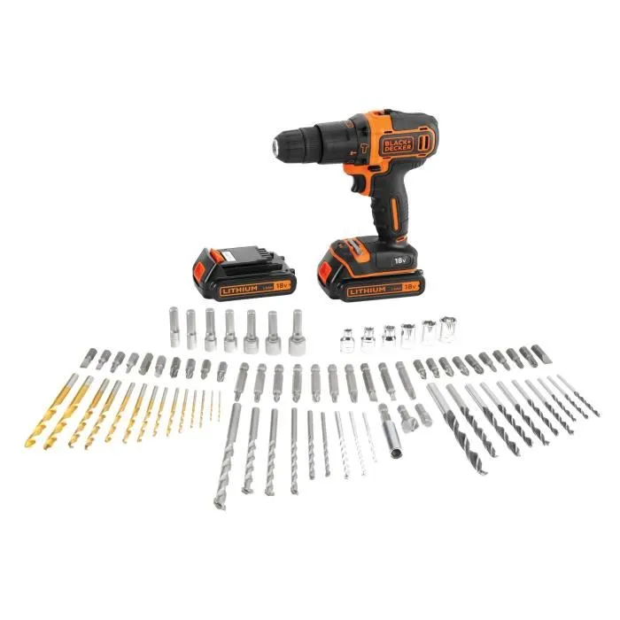 BLACK+DECKER Perceuse à percussion sans fil 18V BDC718AS2F-QW avec coffret de 80 accessoires, 2 batteries et chargeur - Kit professionnel pour travaux sur bois, métal et pierre BLACK+DECKER Perceuse à percussion sans fil 18V BDC718AS2F-QW avec coffret de 80 accessoires, 2 batteries et chargeur - Kit professionnel pour travaux sur bois, métal et pierre